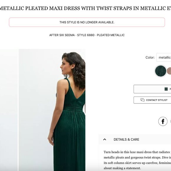 Dessy Group - After Six Dress Plunge V-Neck - Metallic Evergreen - Medium - Picture 2 of 8